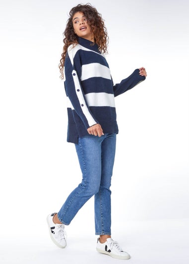 Roman Midnight Blue High Neck Striped Jumper