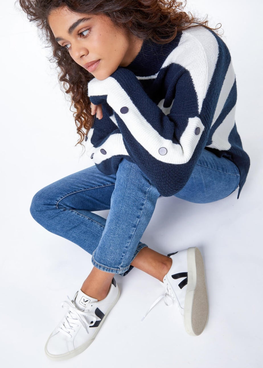 Roman Midnight Blue High Neck Striped Jumper