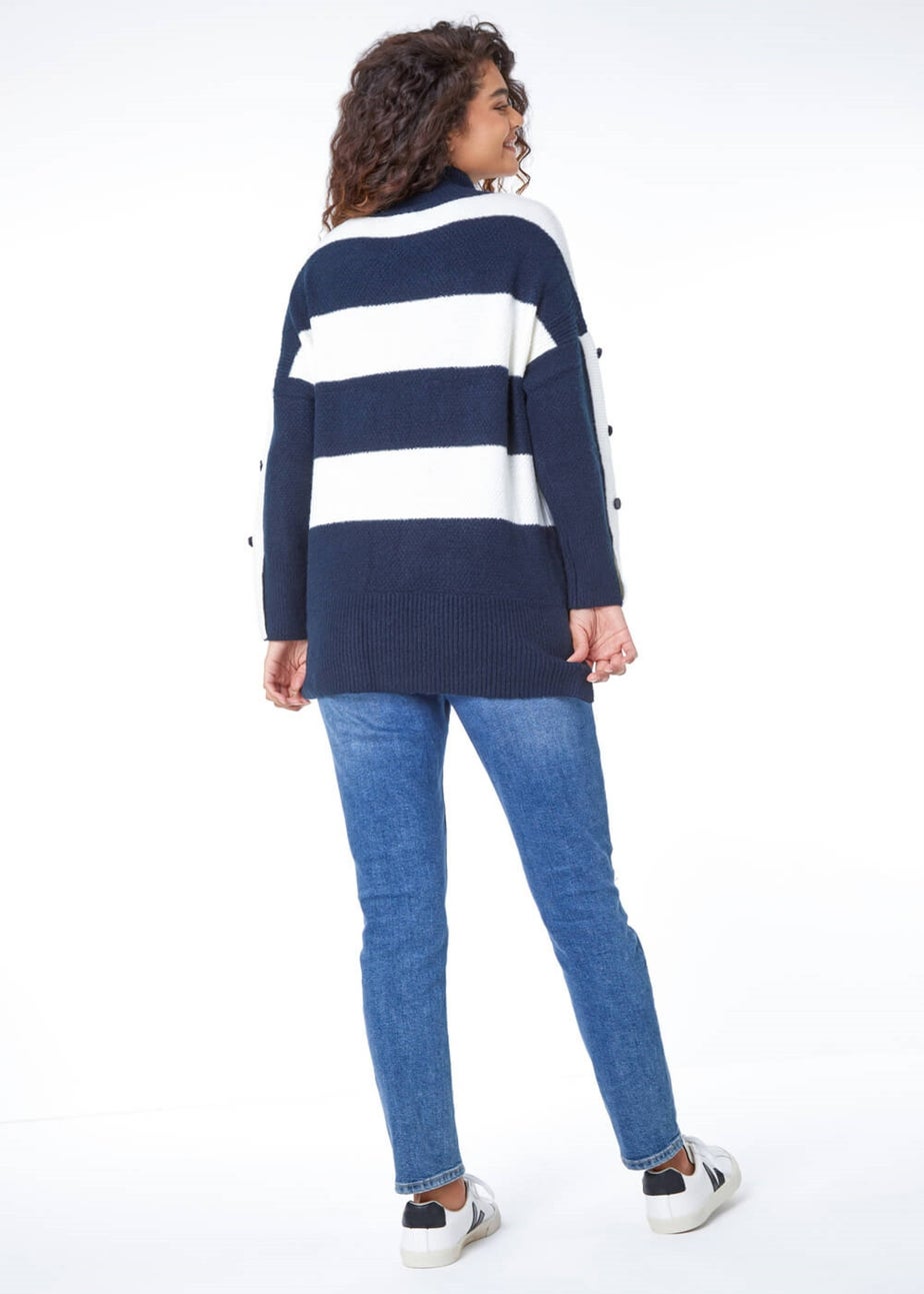 Roman Midnight Blue High Neck Striped Jumper
