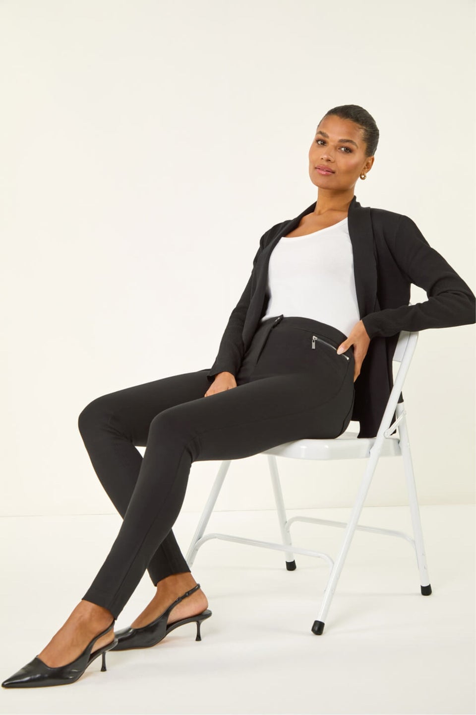 Roman Black Zip Detail Stretch Trouser