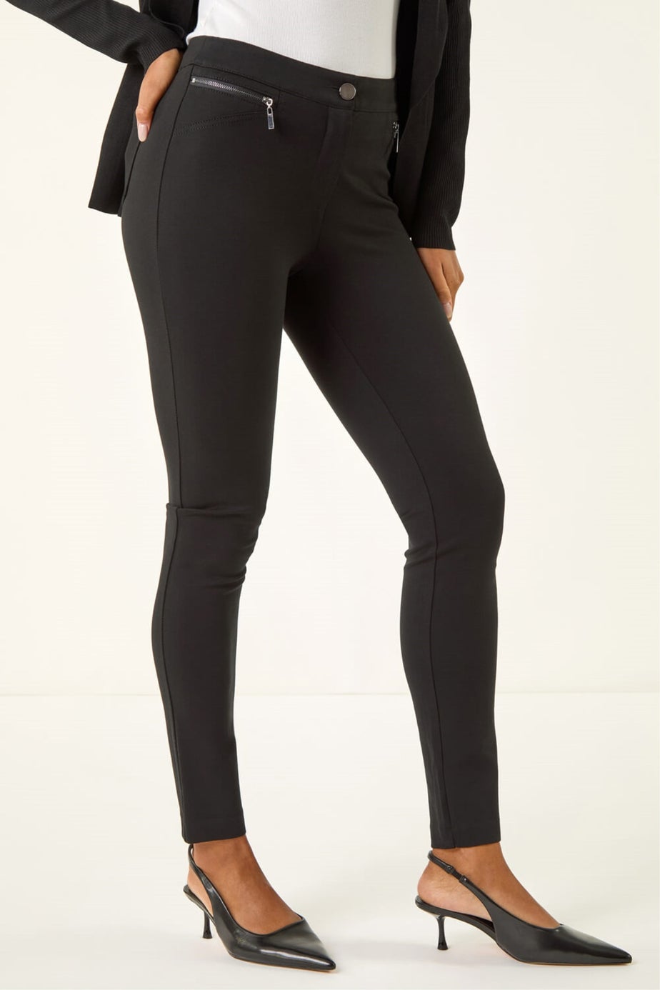 Roman Black Zip Detail Stretch Trouser