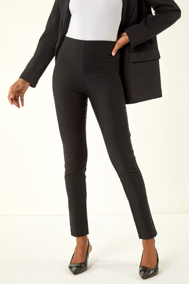 Roman Black Full Length Elastic Waist Stretch Trousers