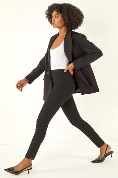 Roman Black Full Length Elastic Waist Stretch Trousers