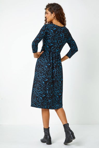 Roman Blue Twist Waist Animal Print Stretch Dress