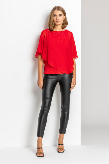 Roman Black Faux Leather Pull On Elastic Waist Trousers