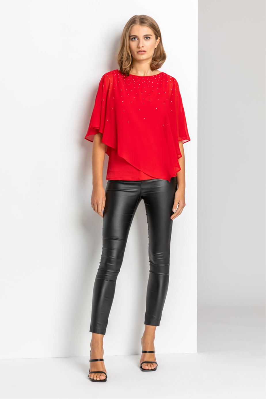 Roman Black Faux Leather Pull On Elastic Waist Trousers