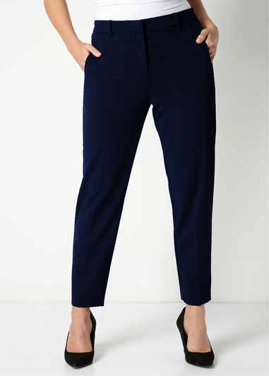 Roman Navy Straight Leg Stretch Trousers