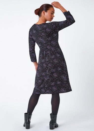 Roman Petite Black Ditsy Floral Stretch Dress