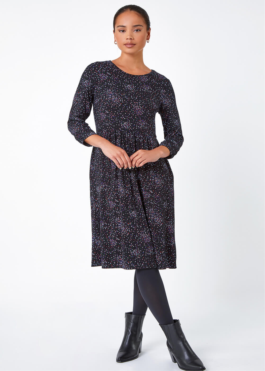 Roman Petite Black Ditsy Floral Stretch Dress