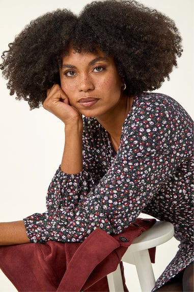 Roman Navy Ditsy Floral Print Stretch Dress