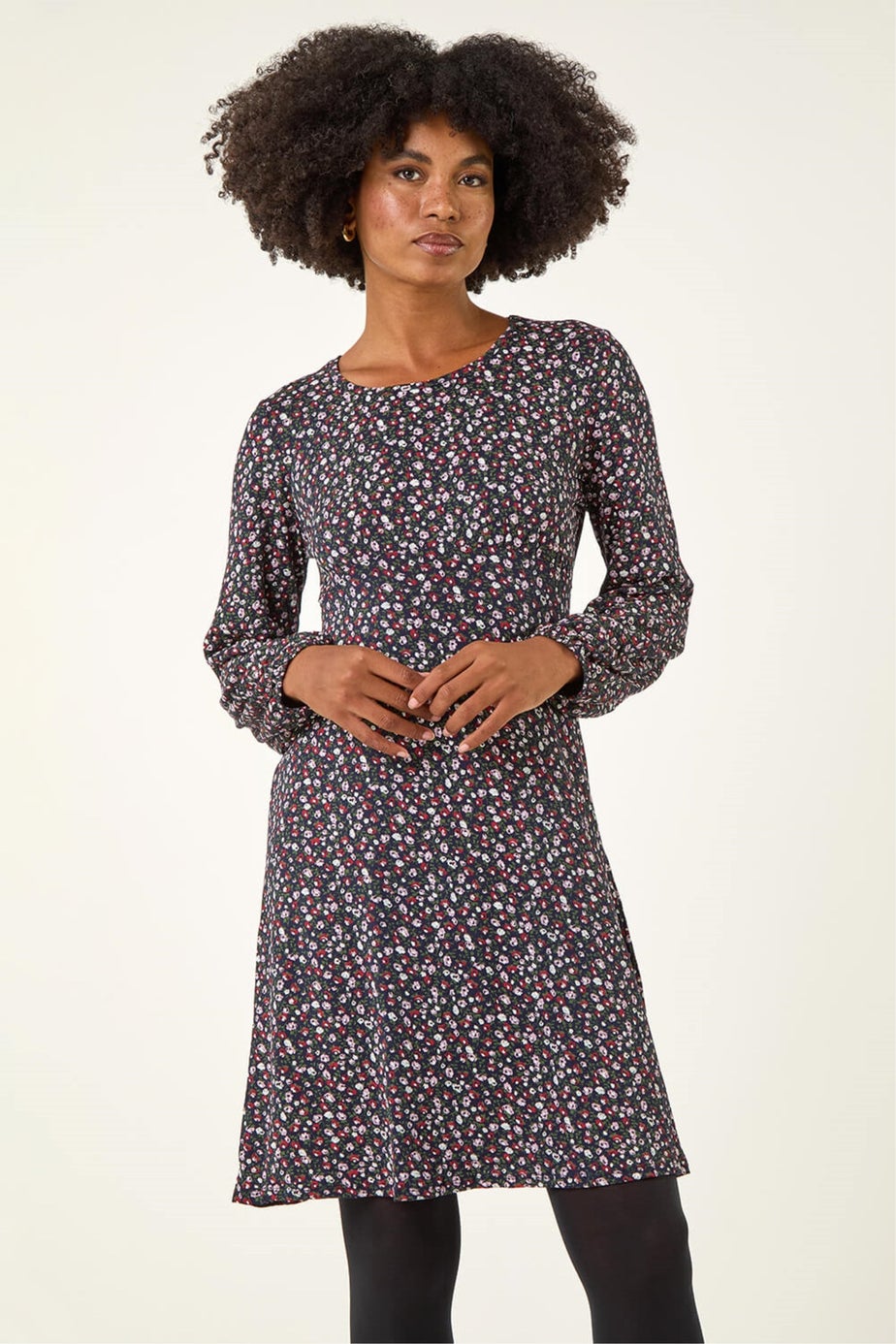Roman Navy Ditsy Floral Print Stretch Dress