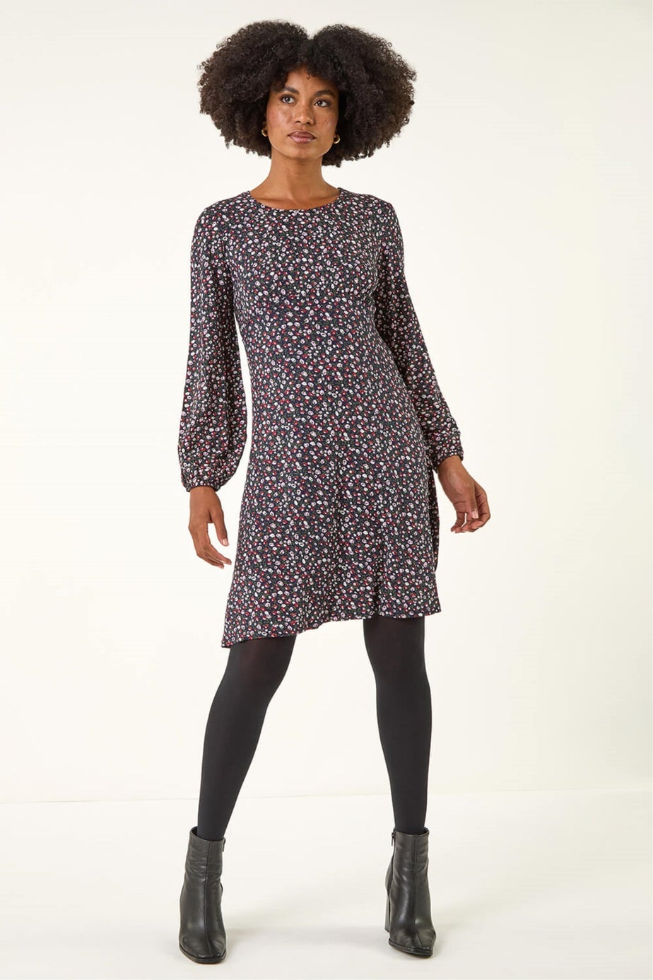 Roman Navy Ditsy Floral Print Stretch Dress