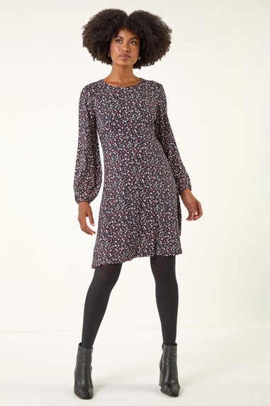 Roman Navy Ditsy Floral Print Stretch Dress