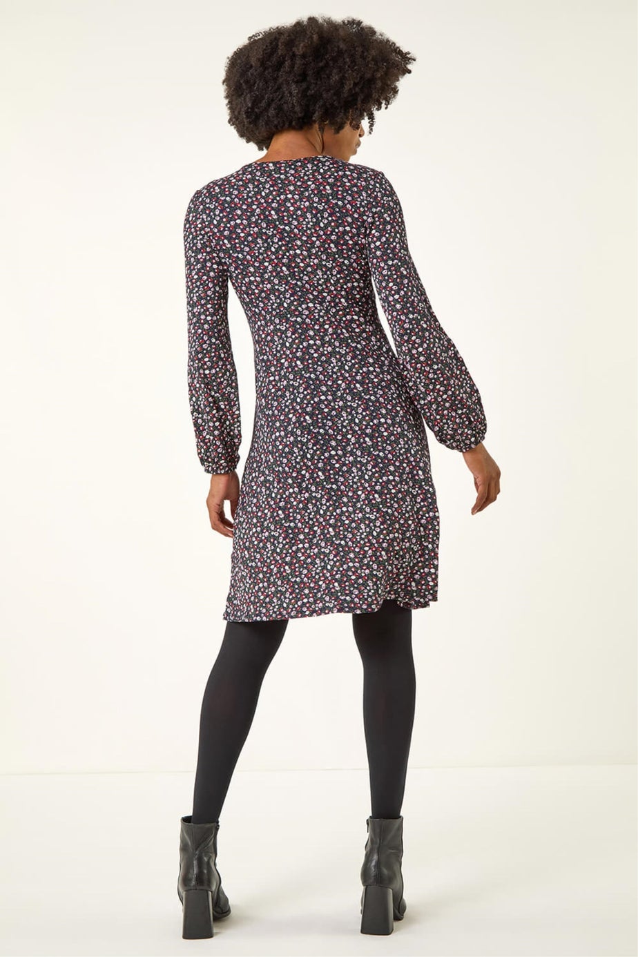 Roman Navy Ditsy Floral Print Stretch Dress