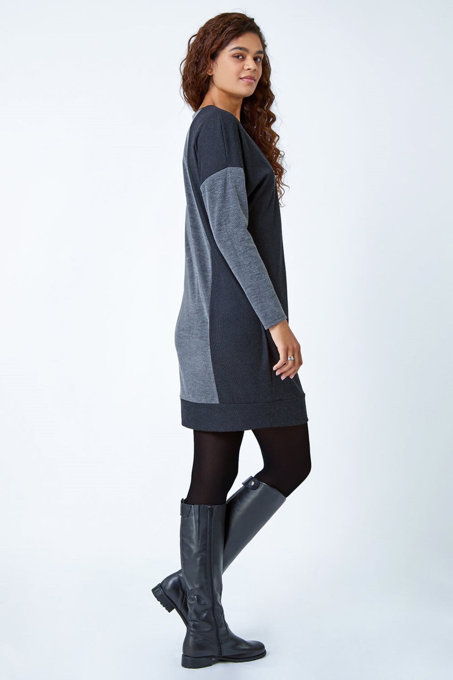 Roman Grey Colour Block Stretch Jumper Dress