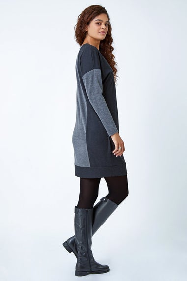 Roman Grey Colour Block Stretch Jumper Dress