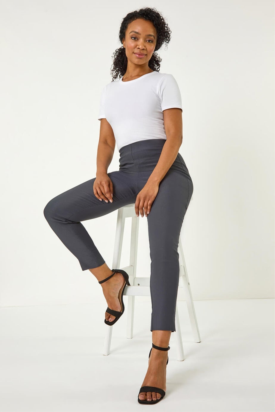 Roman Petite Dark Grey Full Length Stretch Trousers