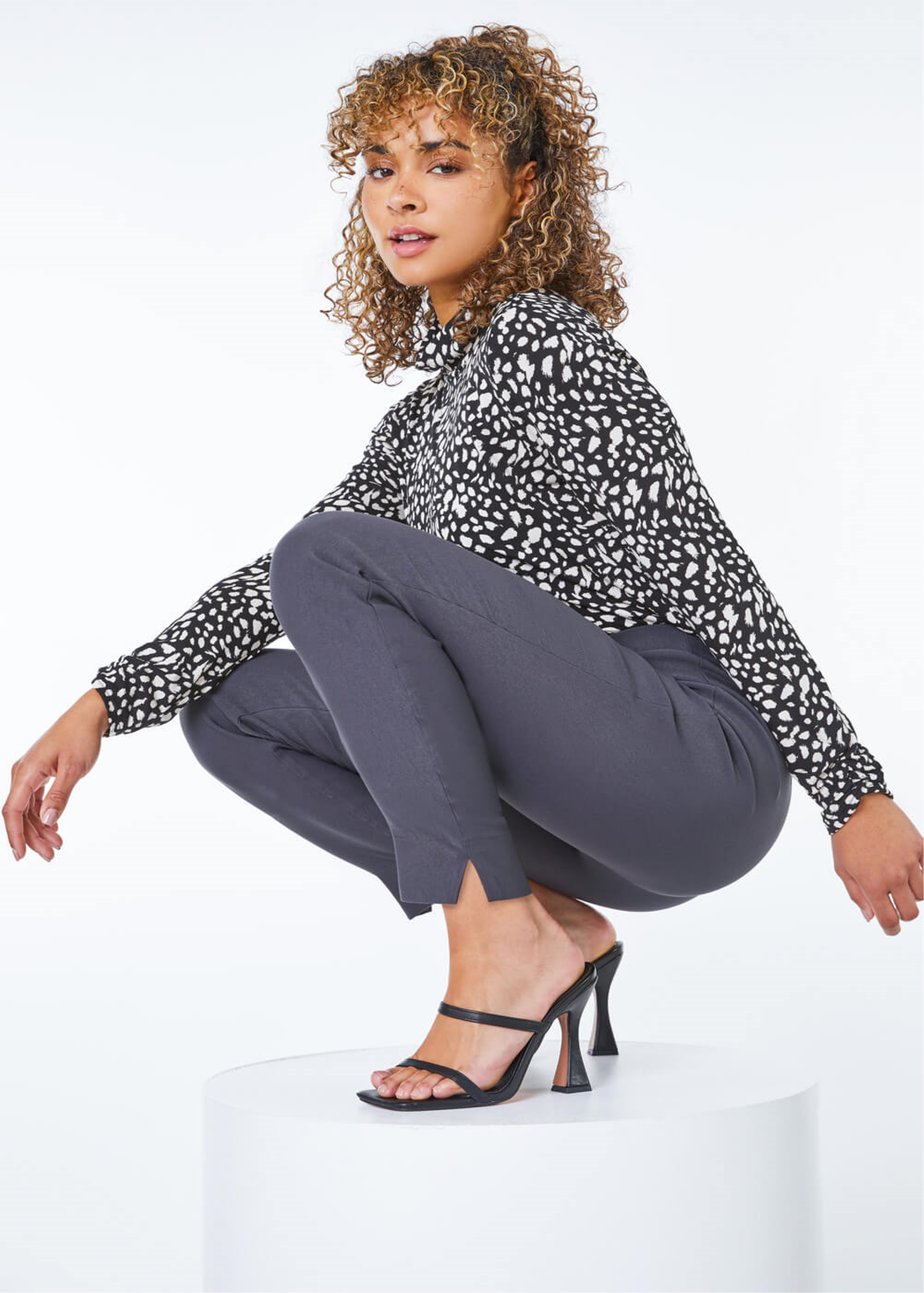 Roman Petite Dark Grey Full Length Stretch Trousers