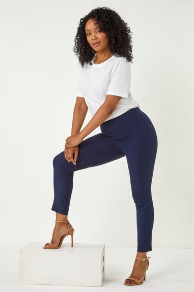 Roman Petite Navy Full Length Stretch Trousers