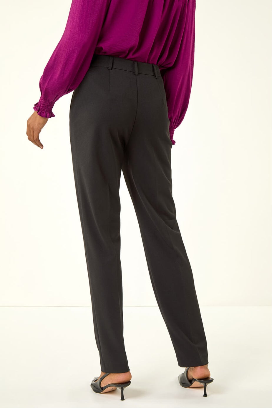Roman Black Long Straight Leg Stretch Trouser