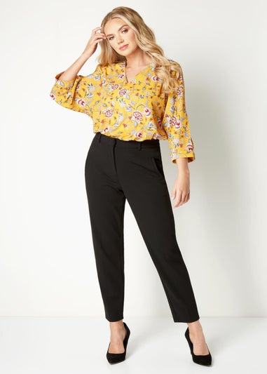 Roman Black Long Straight Leg Stretch Trouser