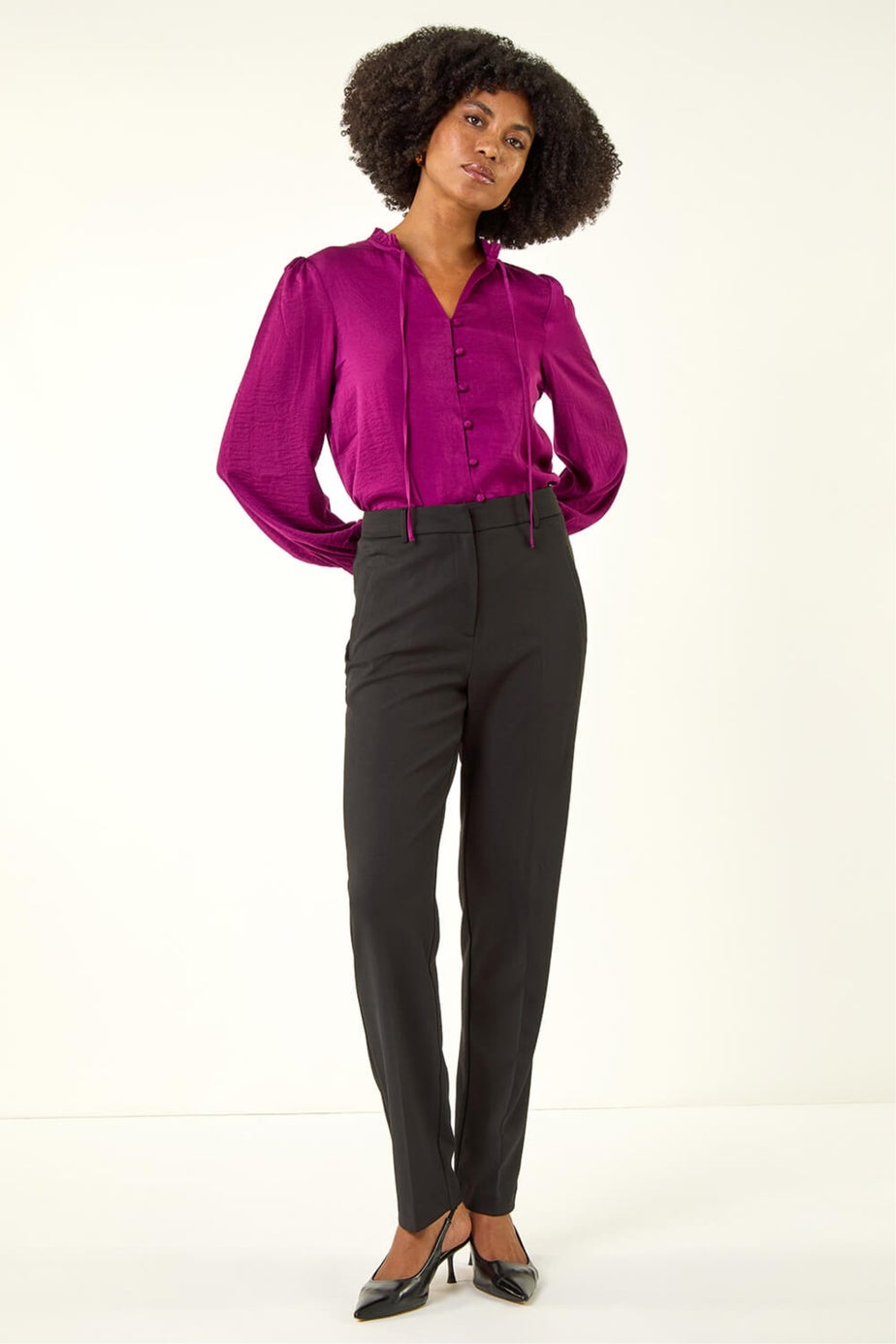 Roman Black Long Straight Leg Stretch Trouser