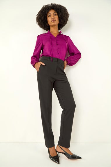 Roman Black Long Straight Leg Stretch Trouser