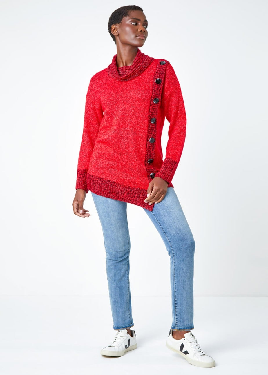Roman Red Button Detail Roll Neck Jumper
