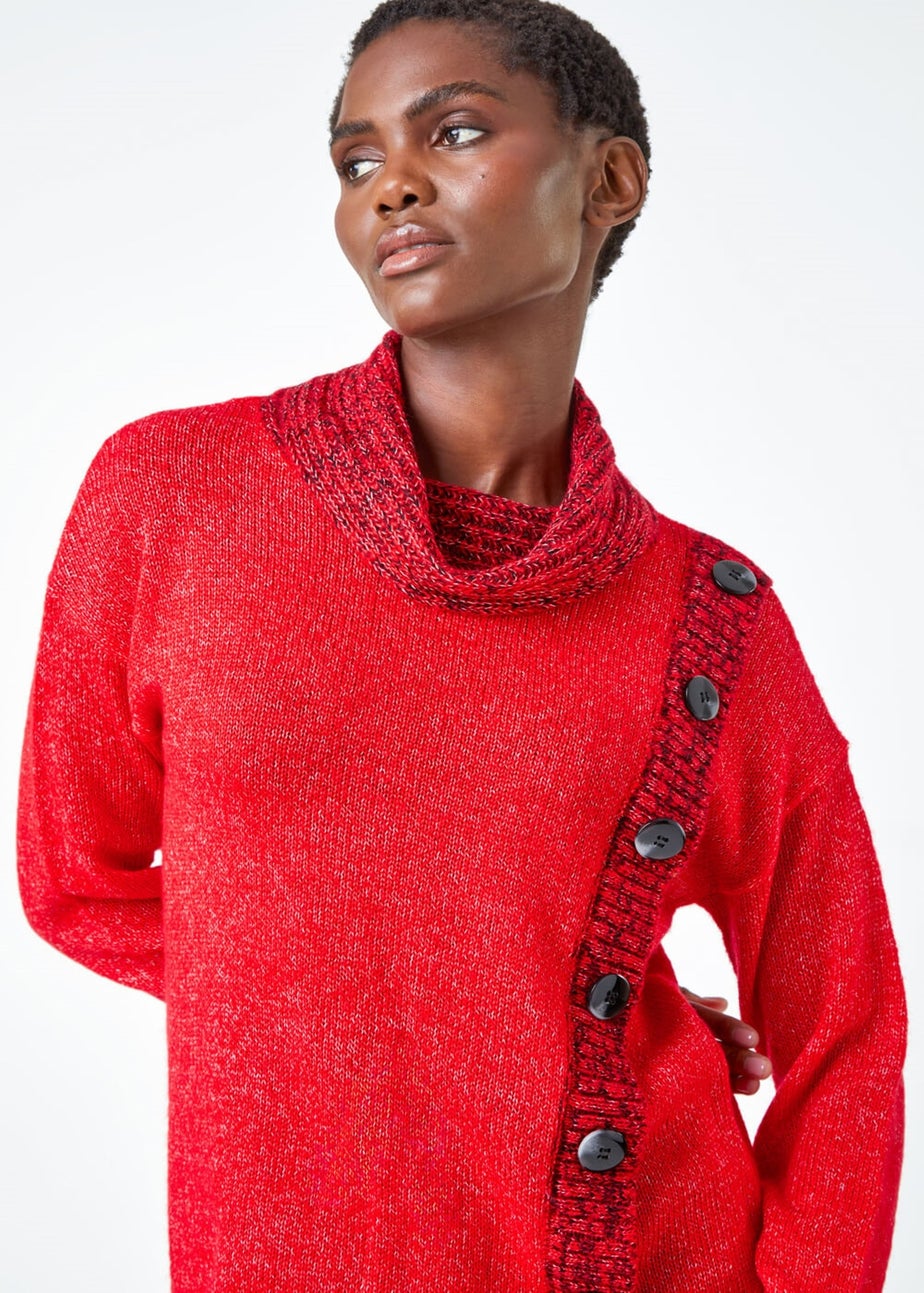 Roman Red Button Detail Roll Neck Jumper