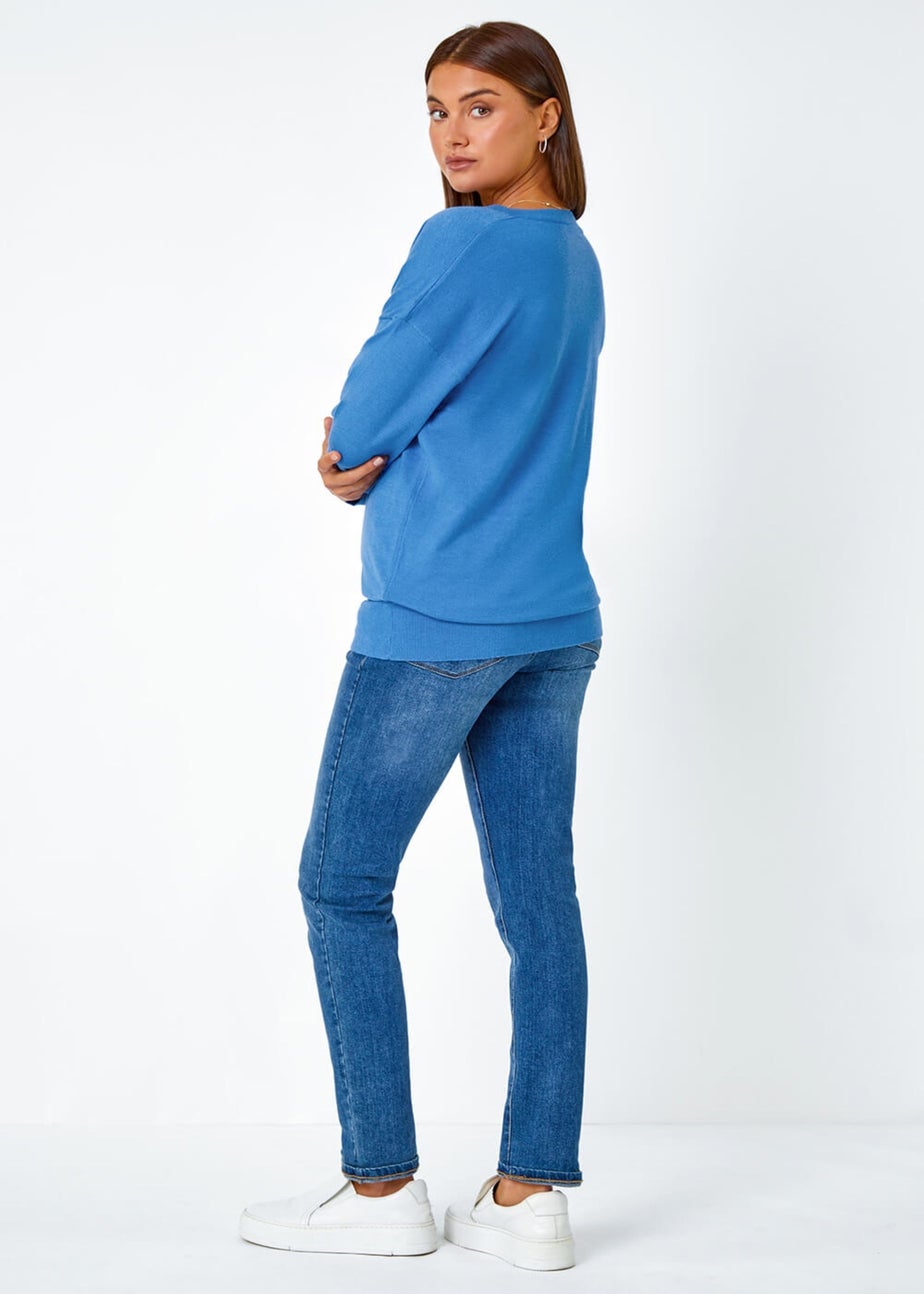 Roman Blue V-Neck Stretch Jumper