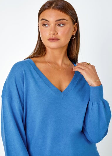 Roman Blue V-Neck Stretch Jumper
