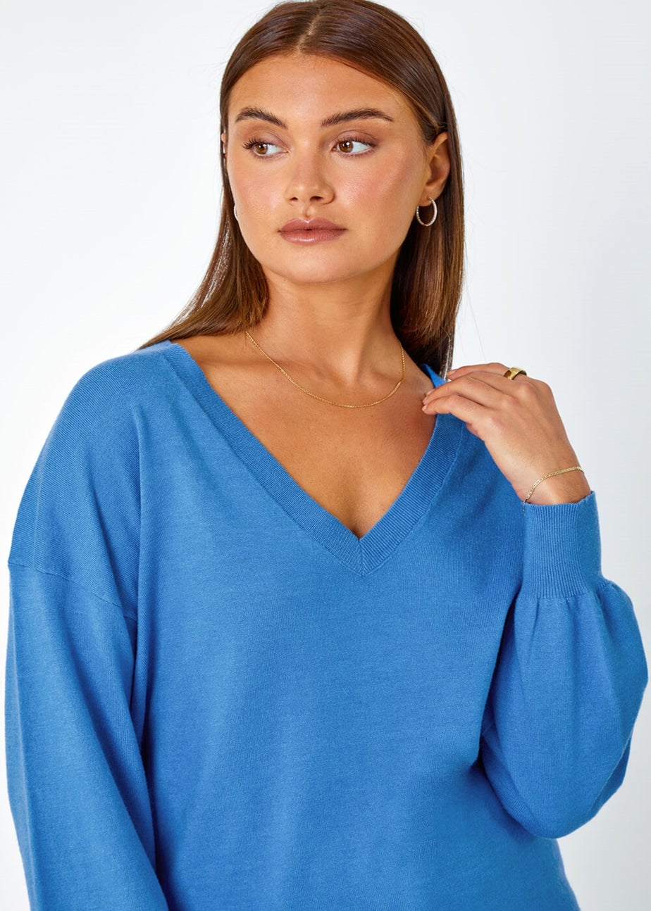 Roman Blue V-Neck Stretch Jumper