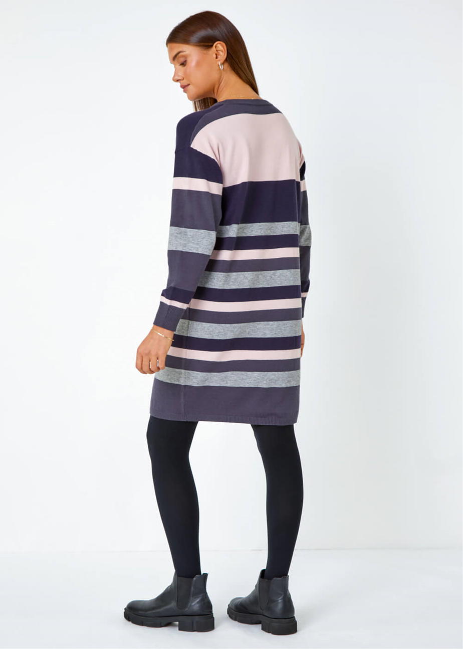 Roman Navy Stripe Print Knitted Jumper Dress