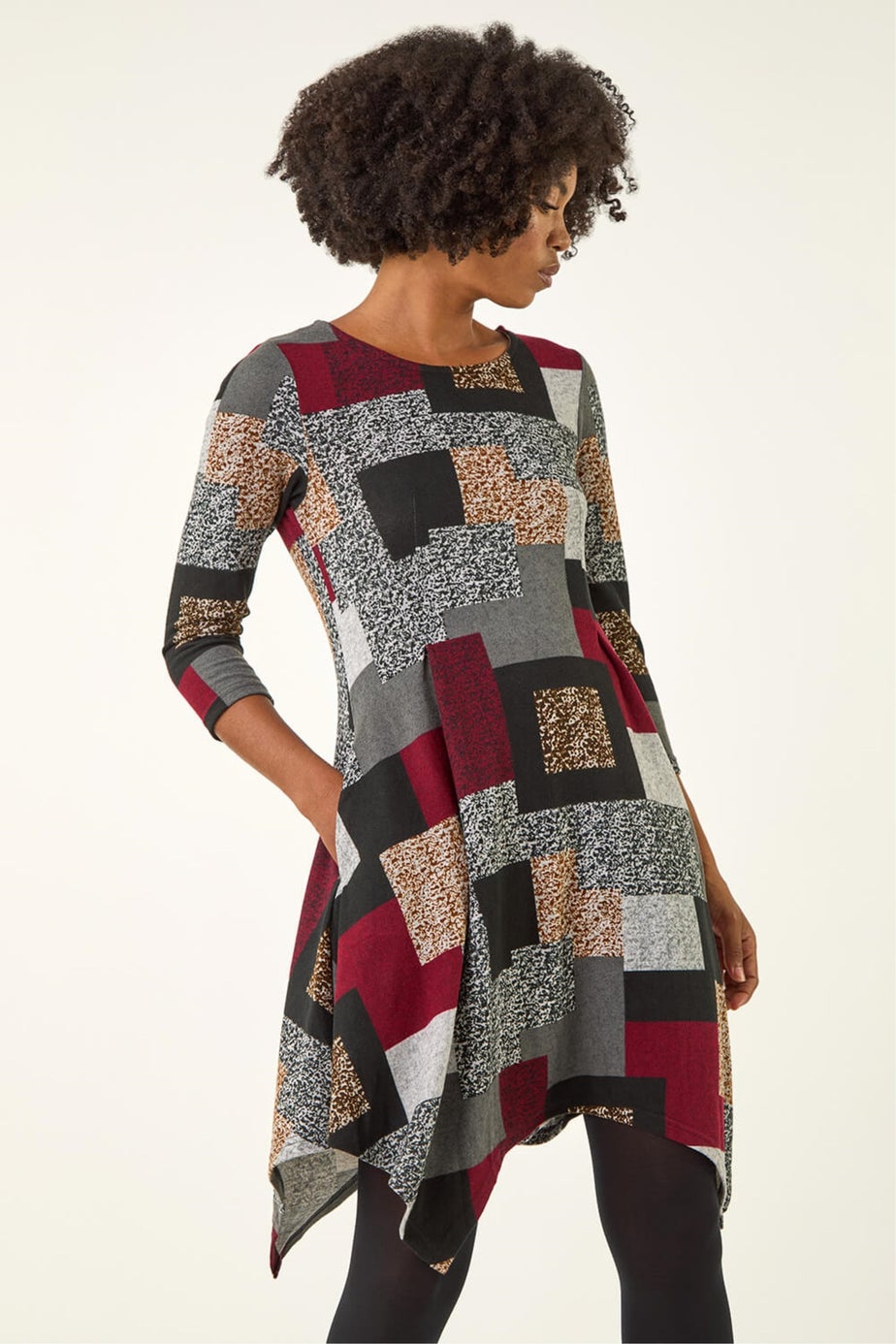 Roman Red Patchwork Pocket Detail Stretch Dress