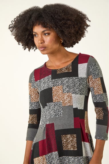 Roman Red Patchwork Pocket Detail Stretch Dress