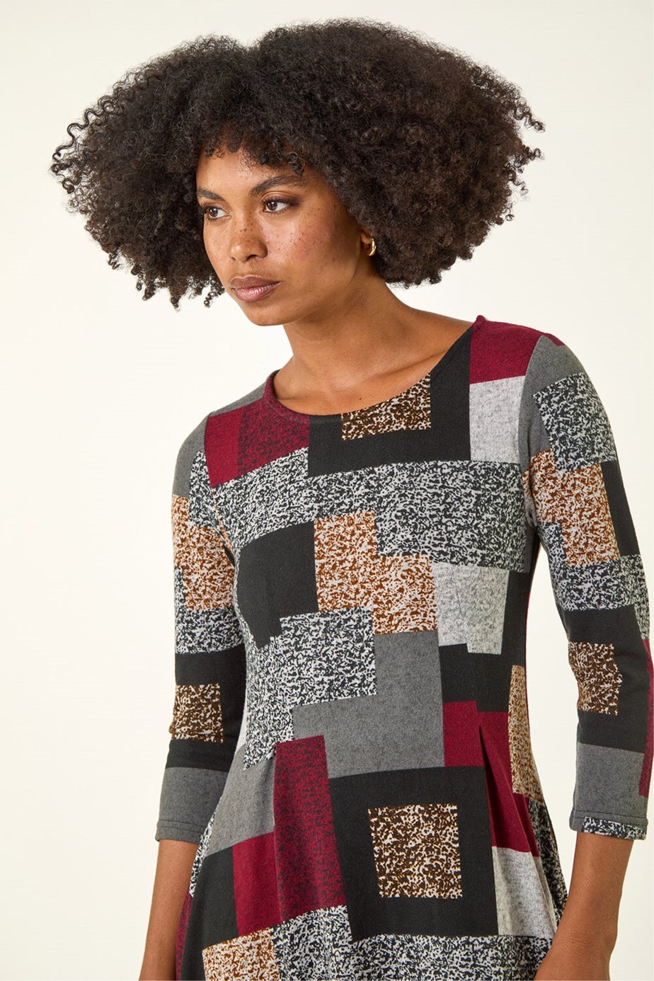 Roman Red Patchwork Pocket Detail Stretch Dress