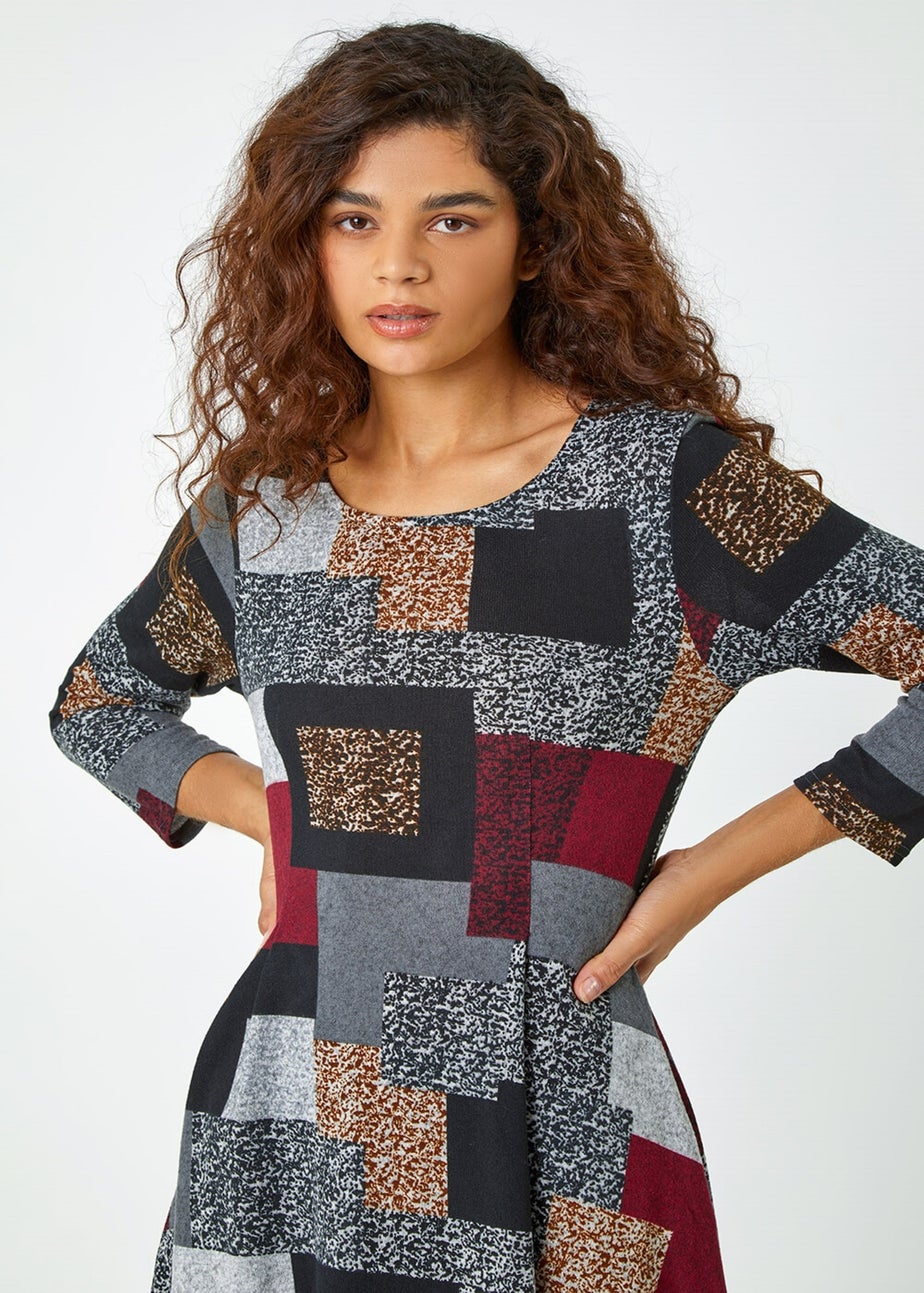 Roman Red Patchwork Pocket Detail Stretch Dress