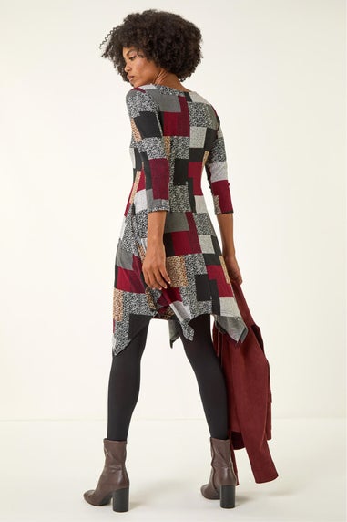 Roman Red Patchwork Pocket Detail Stretch Dress