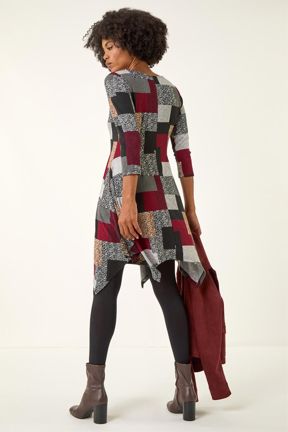 Roman Red Patchwork Pocket Detail Stretch Dress