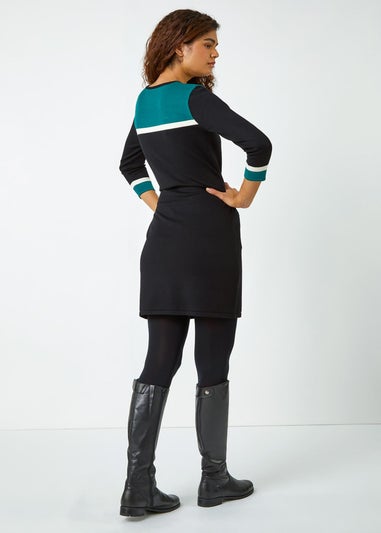 Roman Green Colour Block Knitted Shift Dress