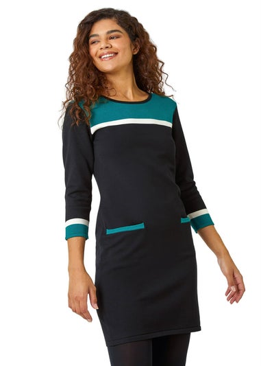 Roman Green Colour Block Knitted Shift Dress