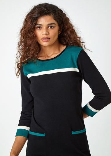 Roman Green Colour Block Knitted Shift Dress