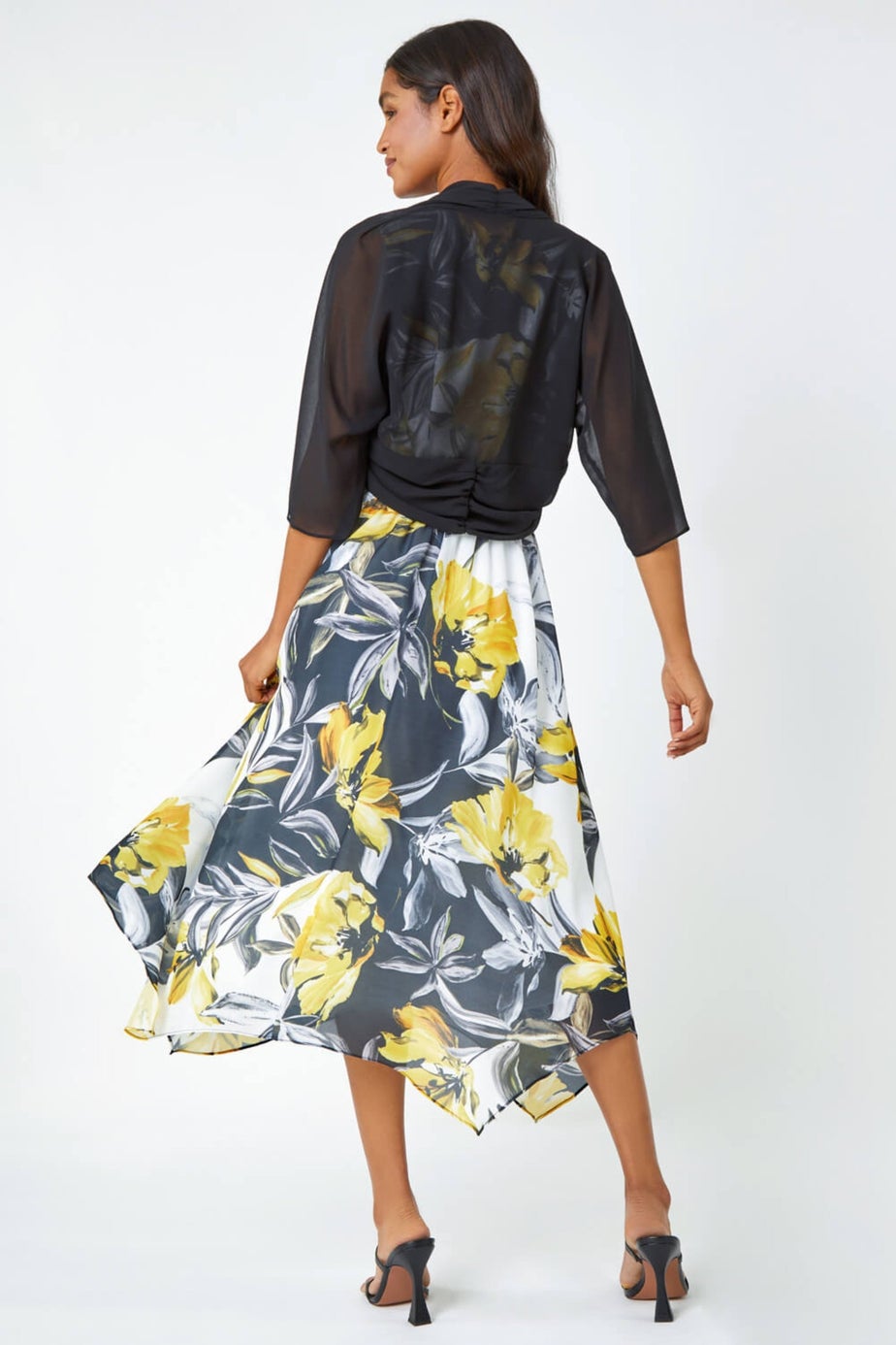 Roman Black Ruched Hem Chiffon Bolero