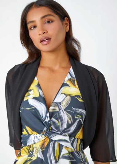 Roman Black Ruched Hem Chiffon Bolero