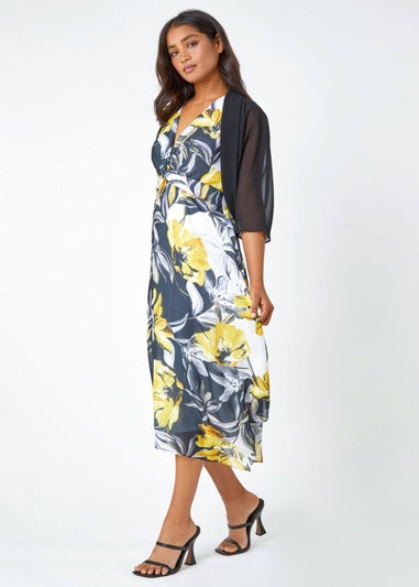 Roman Black Ruched Hem Chiffon Bolero