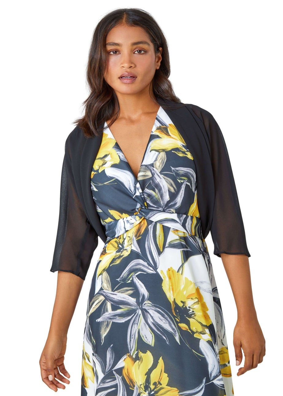 Roman Black Ruched Hem Chiffon Bolero