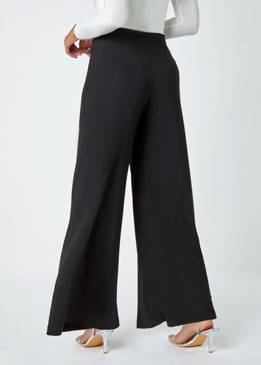 Roman Black Elastic Waist Wide Leg Stretch Trousers