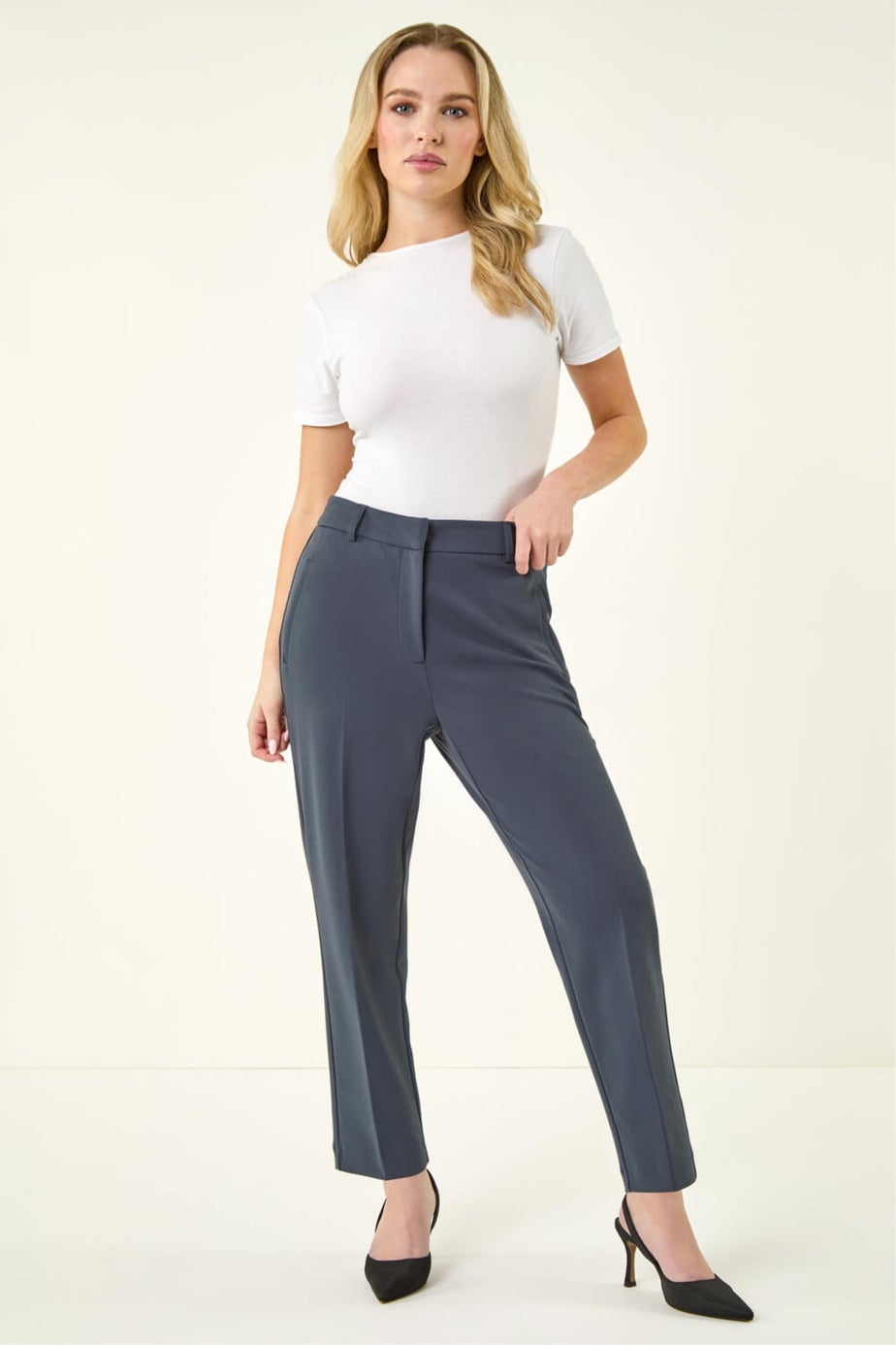 Roman Dark Grey Short Straight Leg Stretch Trouser