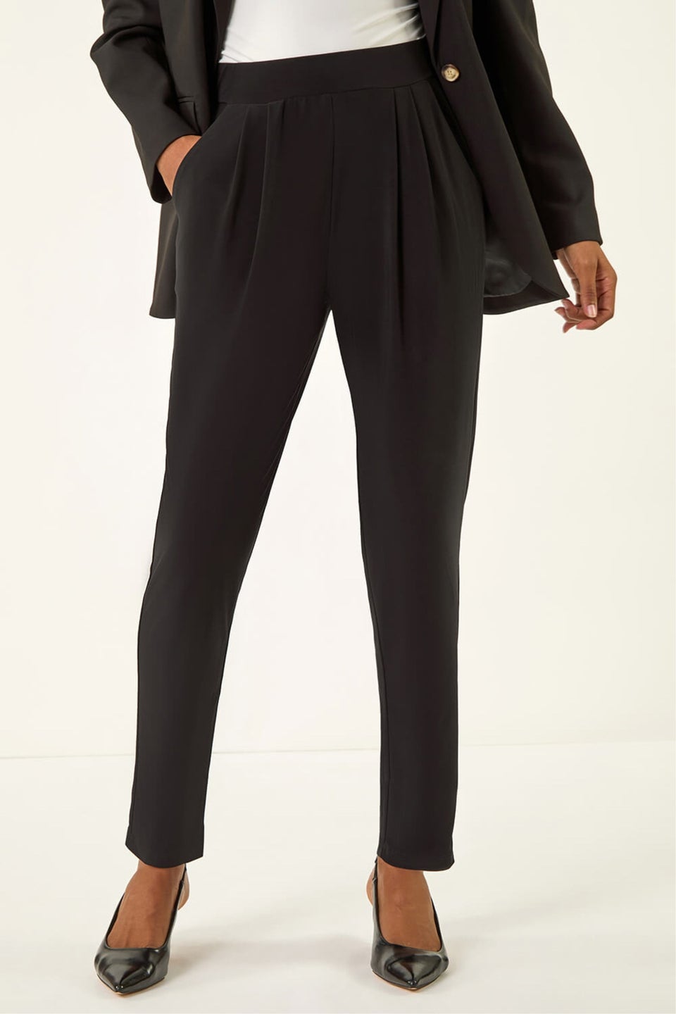 Roman Black Jersey Stretch Elastic Waist Harem Trousers