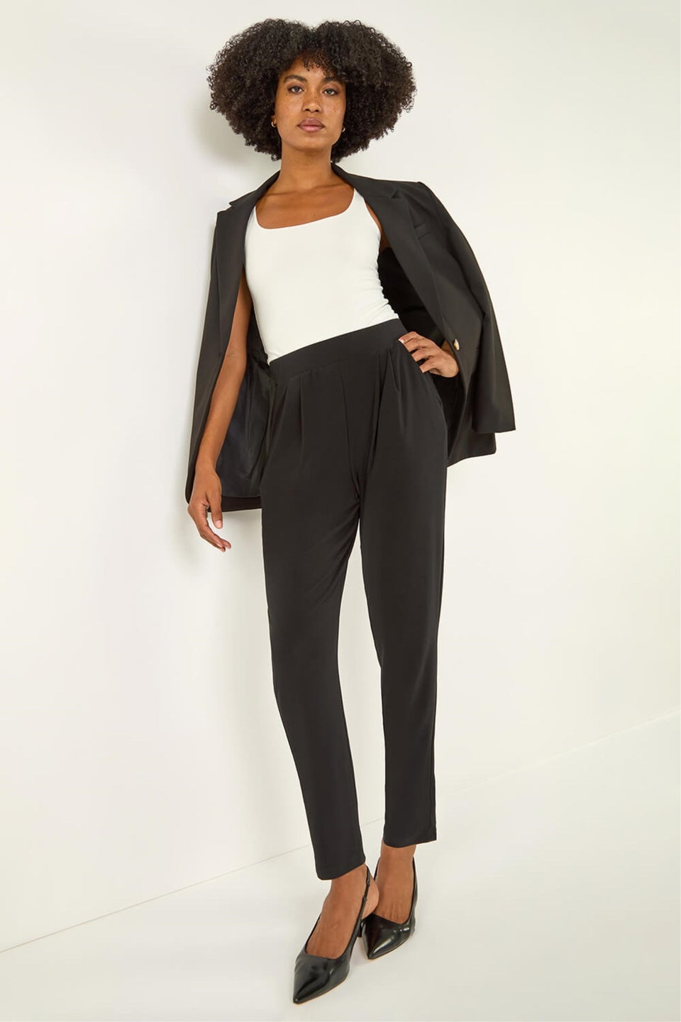 Roman Black Jersey Stretch Elastic Waist Harem Trousers